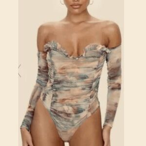 Pretty Little Thing Renaissance Angels Multicolor Mesh Top Bodysuit